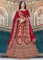 Velvet Maroon Bridal Wear Embroidery Work Lehenga Choli